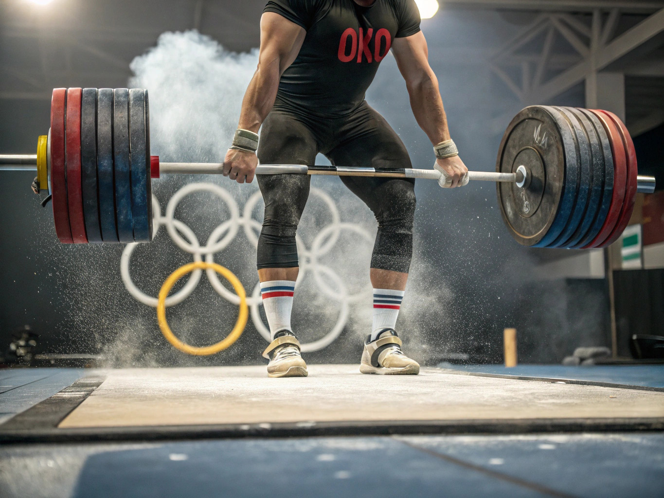 Powerlifting atlet der udfører squat med tung vægt