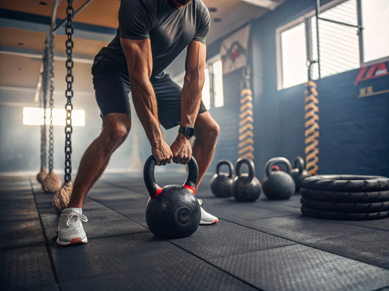 Atlet der udfører funktionel træning med kettlebell