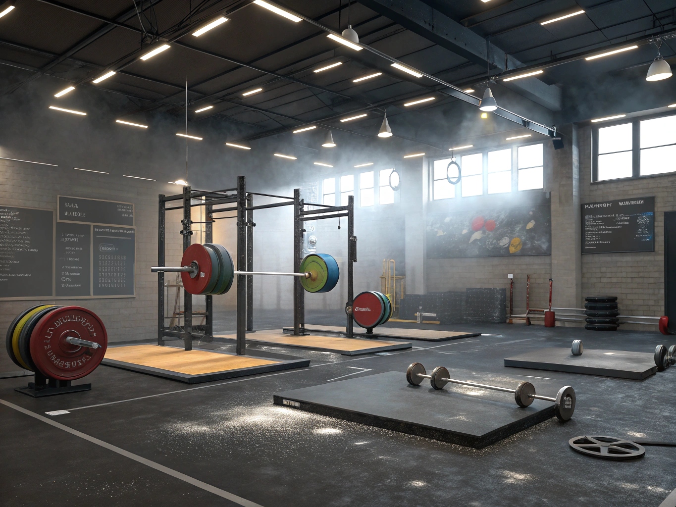 Powerlifting zone med olympiske platforme og konkurrencegodkendte stativer